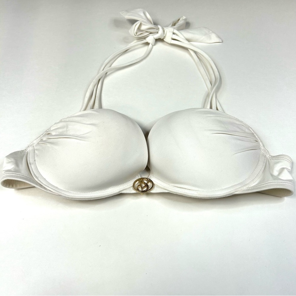 Victorias Secret 34A Bombshell Bikini Top Adds 2 Cups Solid White Halter #2445